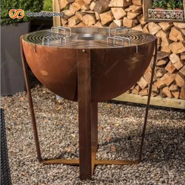 Corten Steel Hemisphere Fire Pit Bowl Grill
